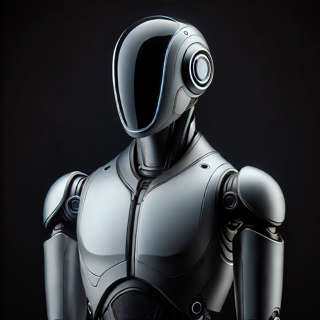 SEO a ChatGPT - robot symbolizujący sztuczną inteligencję na czarnym tle.